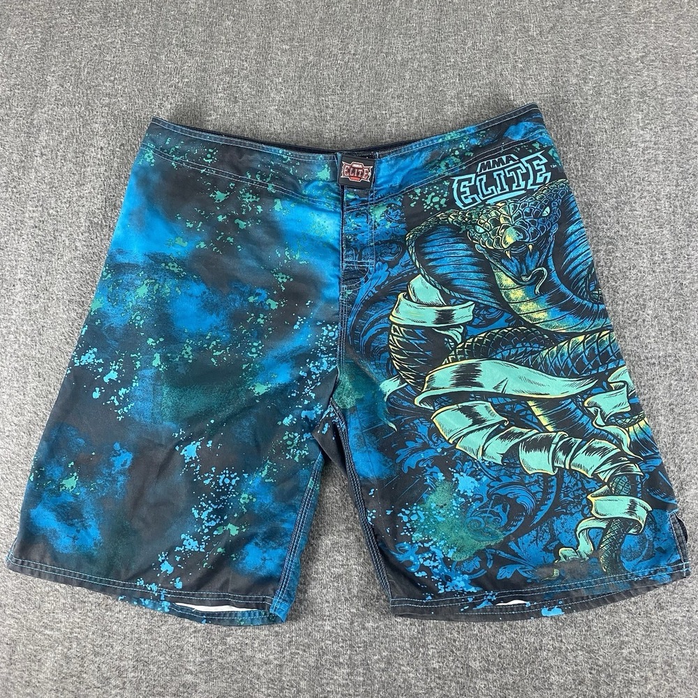 MMA Elite Cobra Fight Shorts Mens XL Blue Snake MMA Board Shorts
